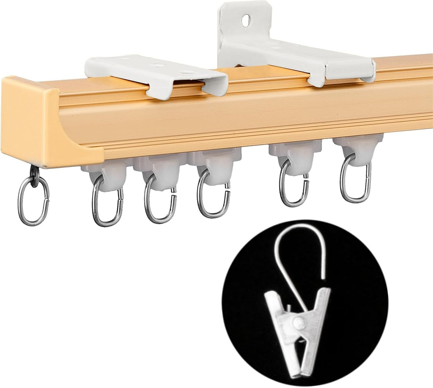Ceiling Curtain Track Ceiling and Wall Mounted Heavy-Duty Curtains Rails Room Divider Curtains Shower RV Tracks Ceiling Sliding Curtain Rods With Clips, Gold 12ft.