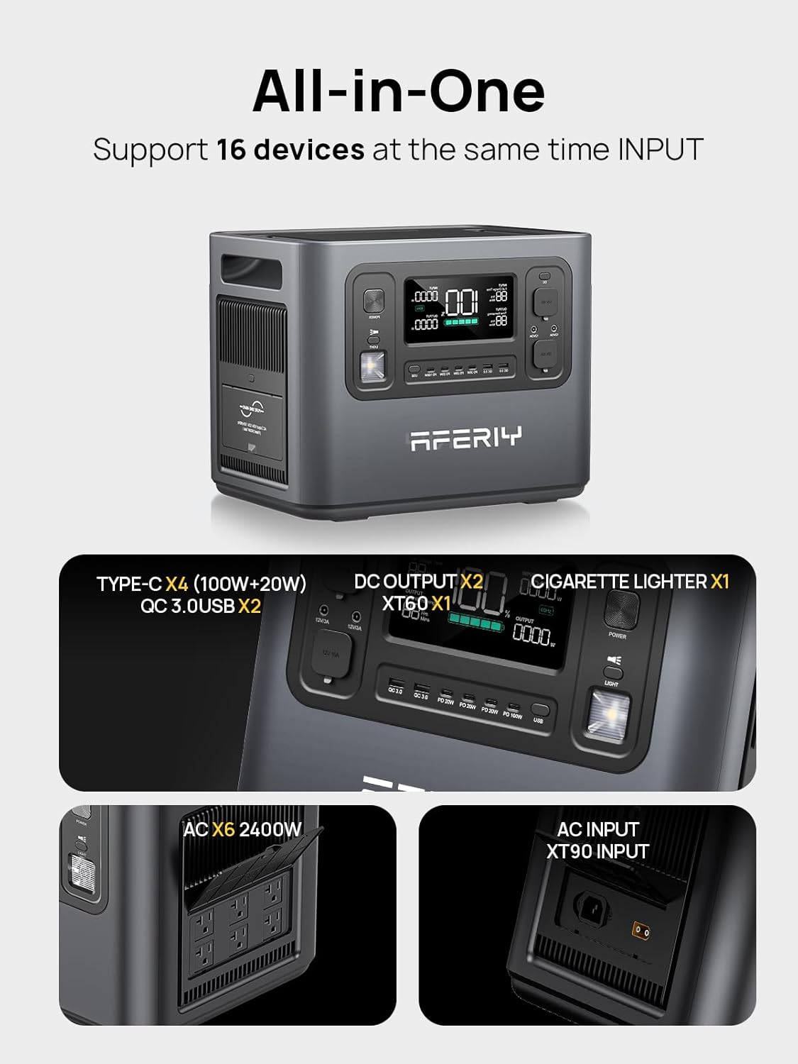 AFERIY P210 Portable Power Station 2400W,2048Wh LiFePO4 Battery Generator with USB-C PD 100W Fast Charging for Emergencies, Power Outages,Home Backup,Camping(Solar Panel Optional)