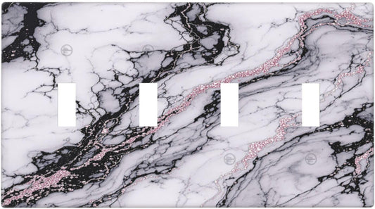 Light Switch Covers White Marble Pattern Black Lines Pink Lines Quad Toggle Electrical Faceplate 4 Gang Wall Plate Decorative Switch Plates for living Room Office Decor