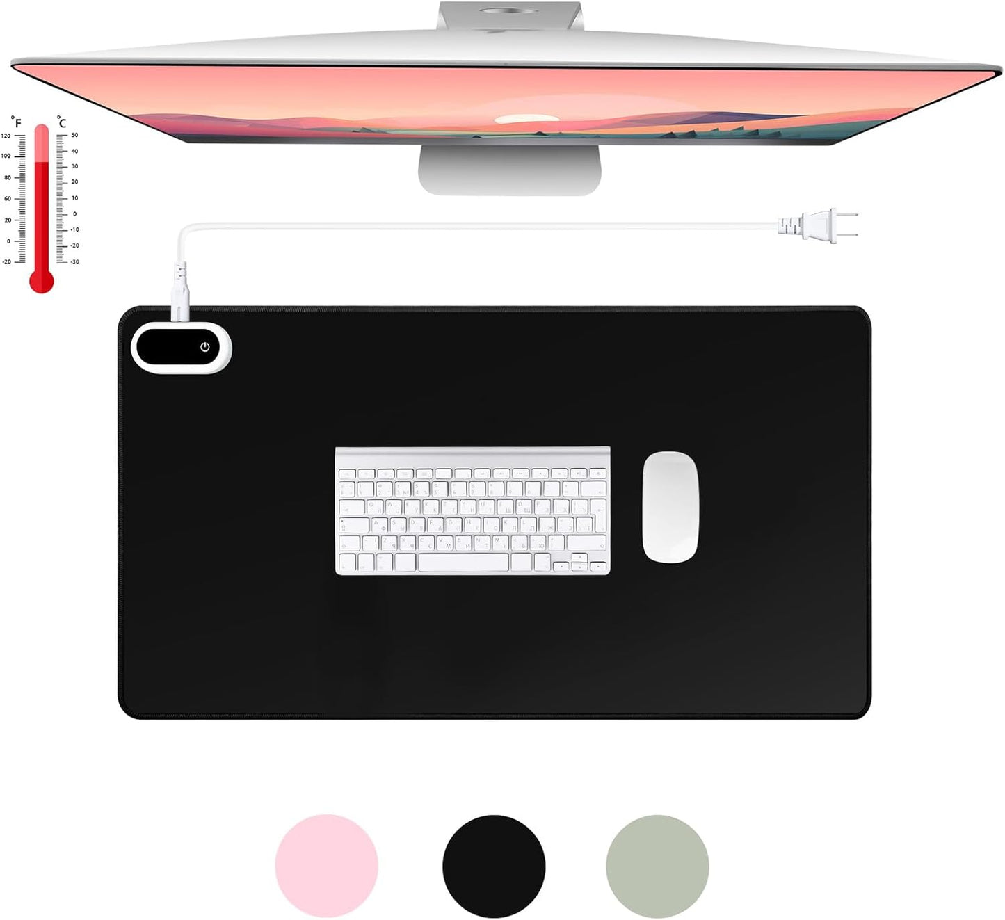 Konohan Heated Large Desk Mat PU Leather Warm Mouse Pad with 5 Heating Level & 4 Hour Auto Shut-Off Heating Keyboard Pad Warmer Gaming Mice Mat Only Supports 110v(Black Color,23.6"x 14.2")
