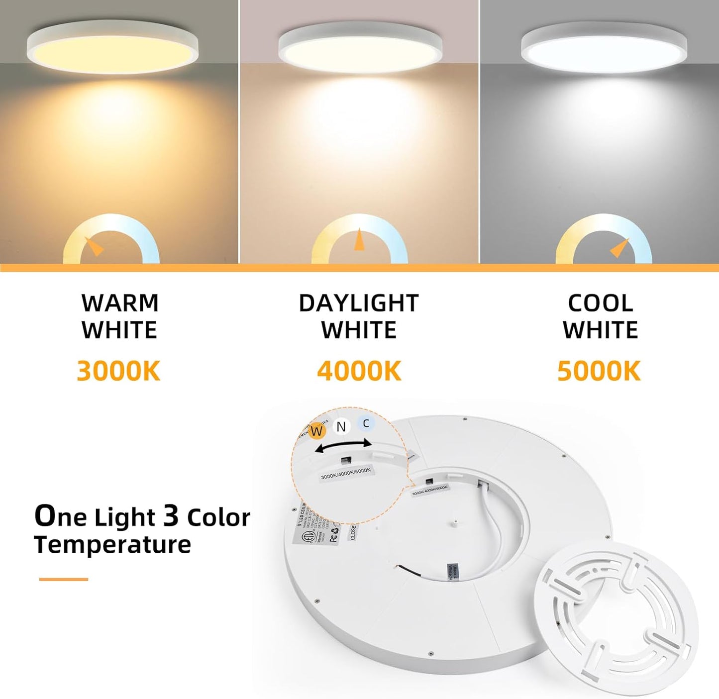 Hlite 4pack 9 Inch Flush Mount LED Ceiling Light Fixture,18W 1800LM Super Slim Light Fixtures Ceiling Mount 3000K/4000K/5000K 3CCT Selectable,Light Fixtures for Kitchen,Bedroom (White)