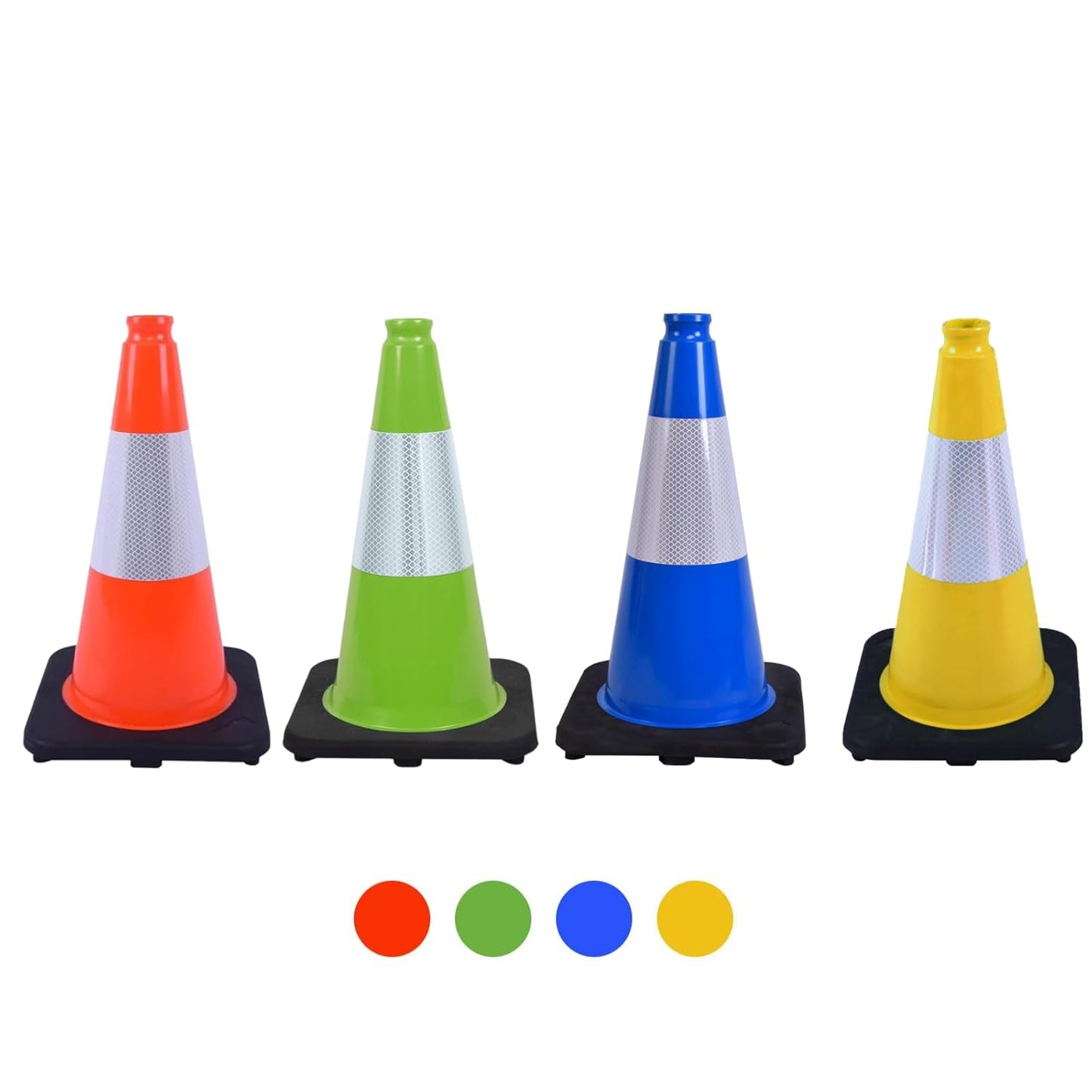 4 Pack 18 Inch Blue Safety Cones Durable with Black Base, Driveway Markers, Skating Practice, Pet Agility Training, Parking Lot Use (4, Blue, 18 Inch)
