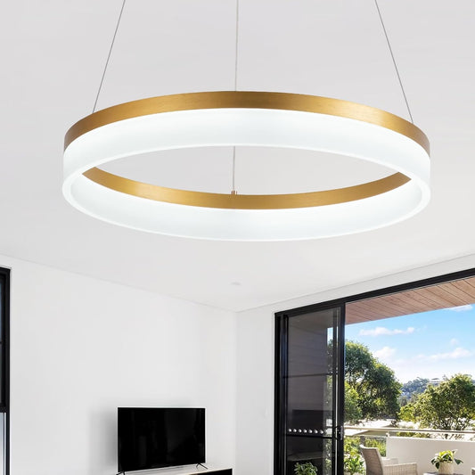 Buccleuch Modern LED Chandelier - Dimmable 19.7" Gold Round Pendant Light, Height Adjustable UL-Certified Ceiling Light for Dining Room, Kitchen Island, Living Room, Bedroom, Foyer