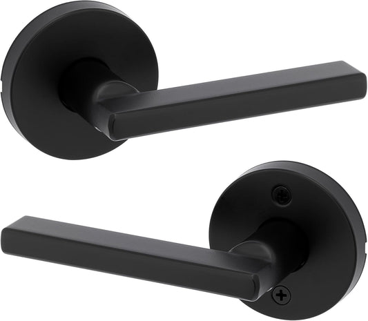 Kwikset Halifax Interior Passage Door Knob, Round Handle for Closet and Hallway Doors, Non-Locking Doorknob in Matte Black, with Microban Protection
