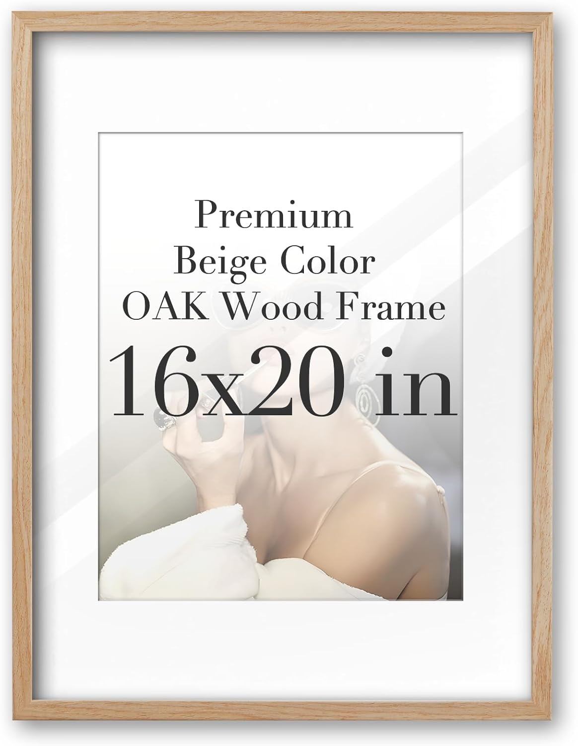 iHery Standard 16x20in Truly Natural OAK Wood Beige Color Picture Frame with High Transparency Acrylic Glass Thickened Backboard, Photo Frames Minimalistic Design Narrow Border 1Pack