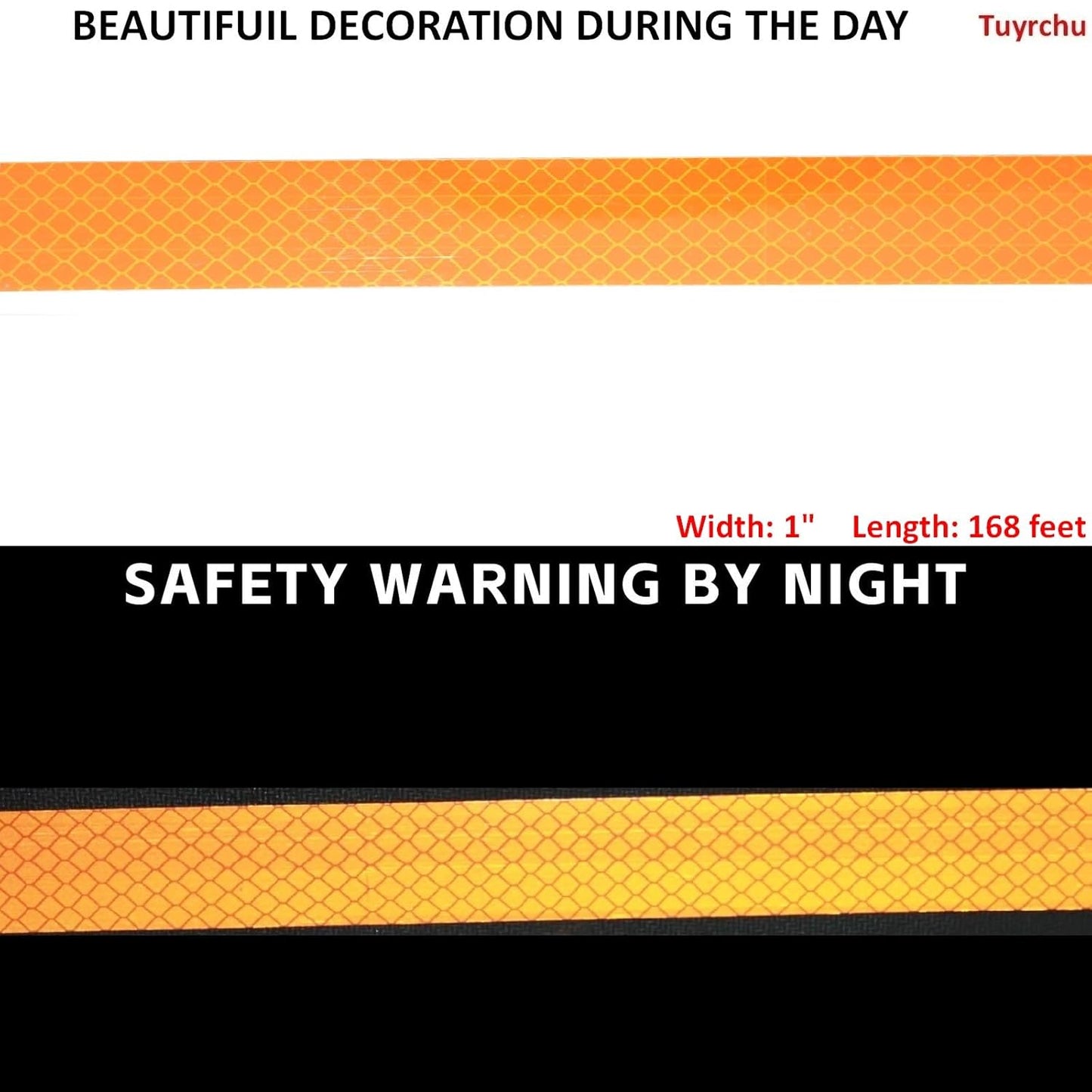 Non Fading Reflective Tape Orange Outdoor Waterproof 1 inch, High Visibility Warning Industrial Marking Tape, Safety Stickers (68 feet)