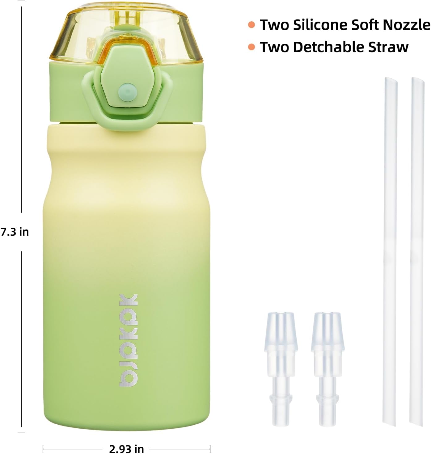 BJPKPK Water Bottle with Straw 14oz Insulated Water Bottles Reusable Stainless Steel Metal Thermal Flask with Leak Proof Lockable Lid and Carry Handle,Lime