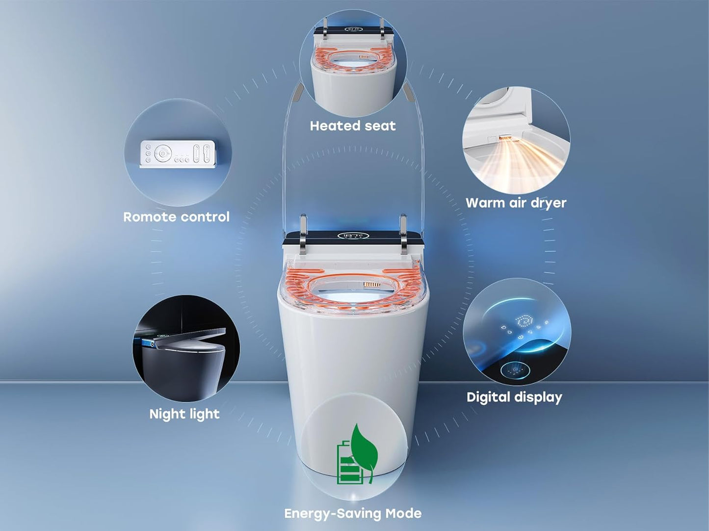 HOROW Artistic Bidet Toilet, Smart Toilet with ADA Chair Height, Ultra-Powerful Flush, Auto Open/Close Lid, Instant Warm Water, Elongated Heated Seat, Deodorization