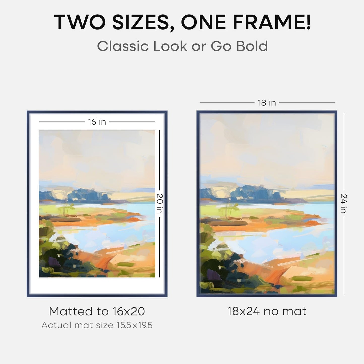 Homeforia 18x24 Frame Navy Blue, High End Metal 18x24 Poster Frames with Mat 16x20 inch Photo, 18 x 24 Navy Blue Picture Frame Matted to 16 by 20 Print, 24x18 Frame, Tempered Glass, Wall Kit, Set of 1