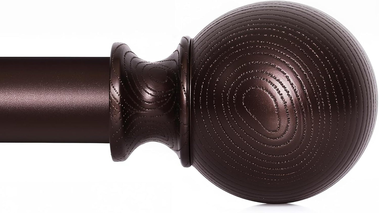 BRIOFOX Bronze Curtain Rods for Windows 28 to 48 Inch(2.3-4ft)- 1'' Diameter Heavy Duty Curtain Rods with Imitation Wood Grain Pattern Finials,Adjustable Decorative Curtain Rods Sets,28-48''