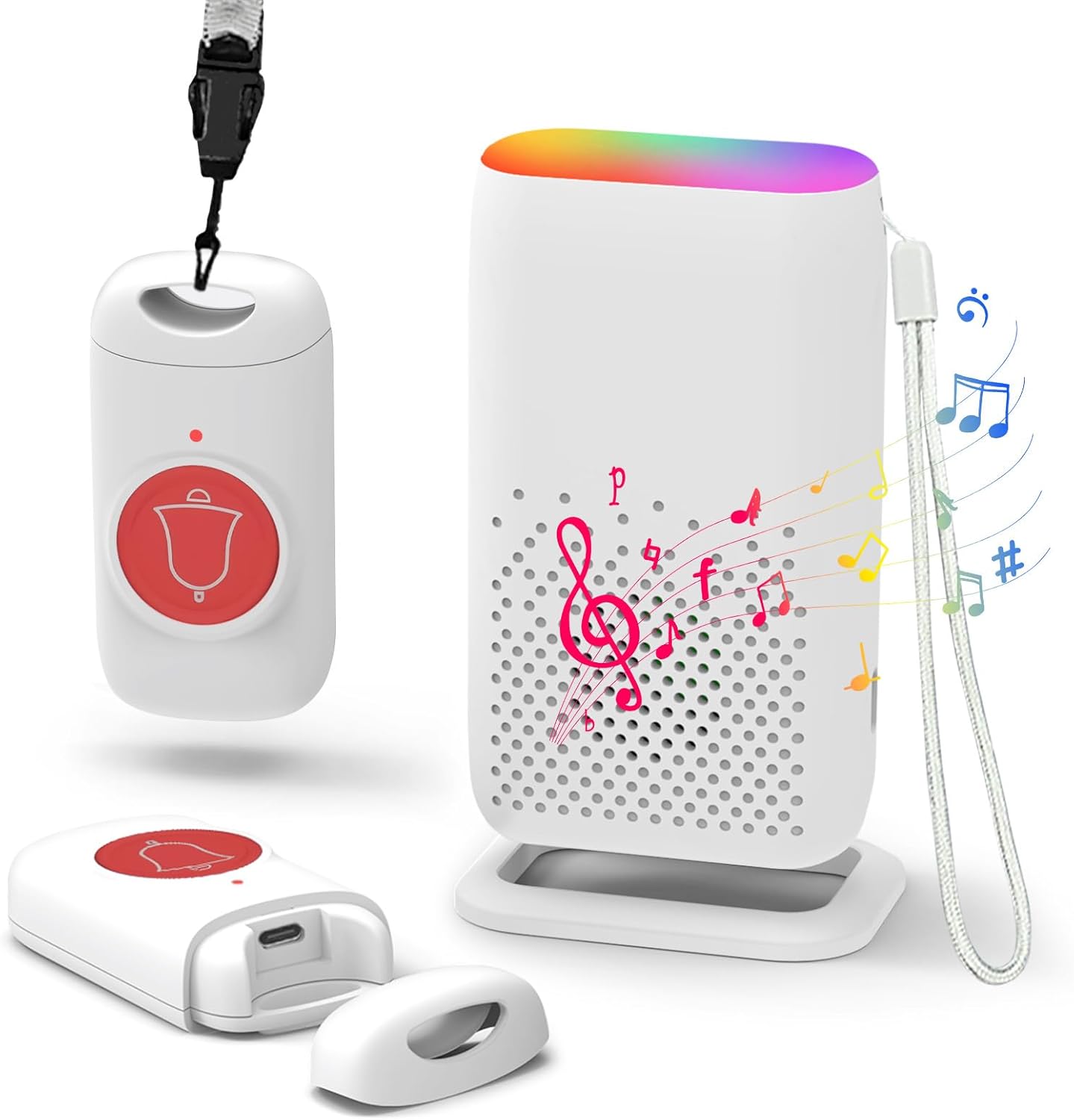 Caregiver Pager, Rechargable Wireless Call Button 2000+ Feet, 5 Alert Modes, 58 Melodies, SOS Alert Nurse Calling System for Patien Elderly Monitoring at Home, 2 SOS Button + 1 Receiver