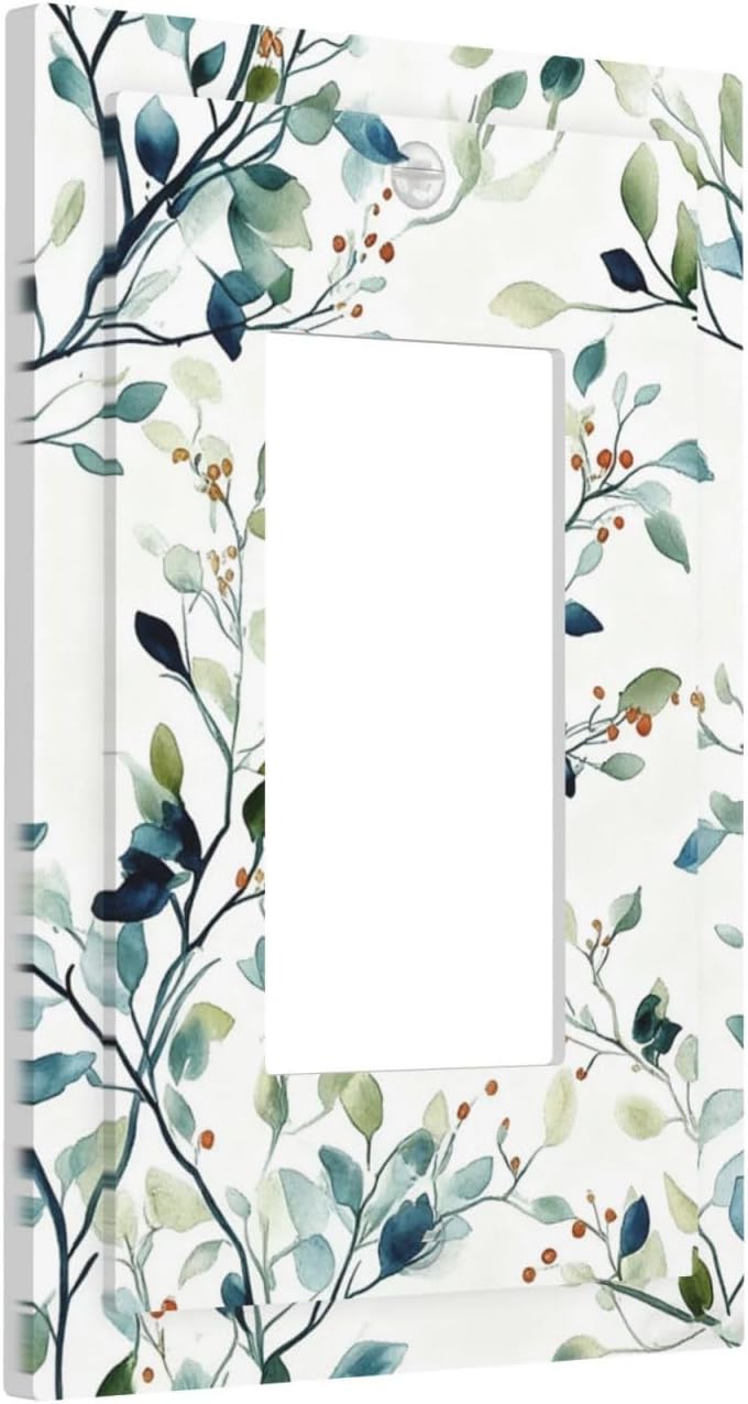 Decorative Outlet Covers Eucalyptus Leaf Geen Sage Leaves 1 Gang Rocker Light Switch Cover Plate Single Wall Plates for Electrical Outlets Switch Plate Covers Faceplate for Bedroom Home Decor