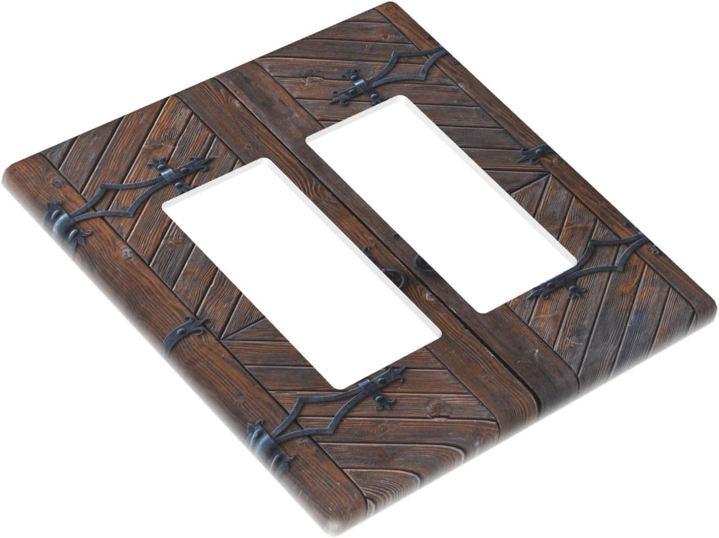 Decorative Outlet Covers Vintage Brown Wood Barn Door 2 Gang Light Switch Cover Plate Double Rocker Wall Plate Switch Plate Covers Faceplate for Farmhouse Home Decor （2 Pack）