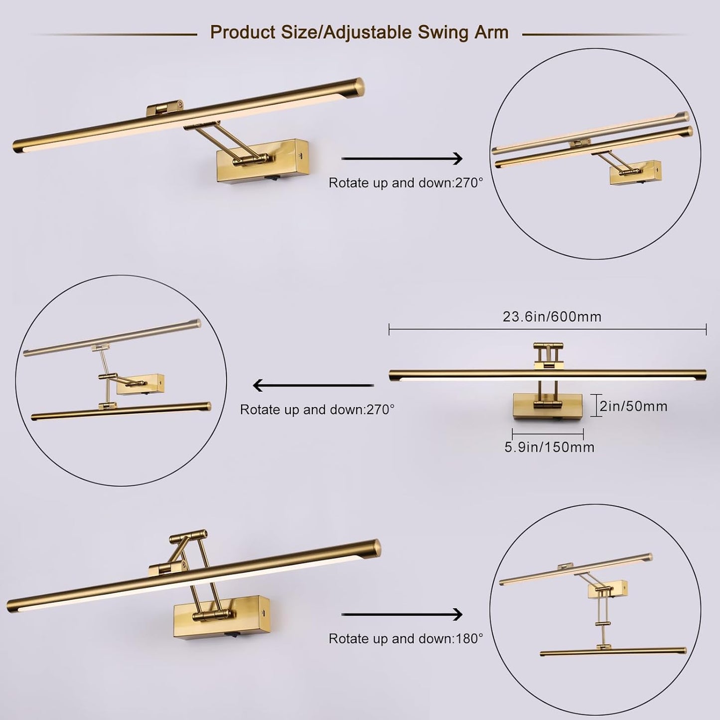 Picture Light Battery Operated with Remote LED Dimmable Picture Light for Paintings, Brass Rechargeable 24 inch Battery Operated Wall Sconce for Art Lighting Gallery Portrait Artwork