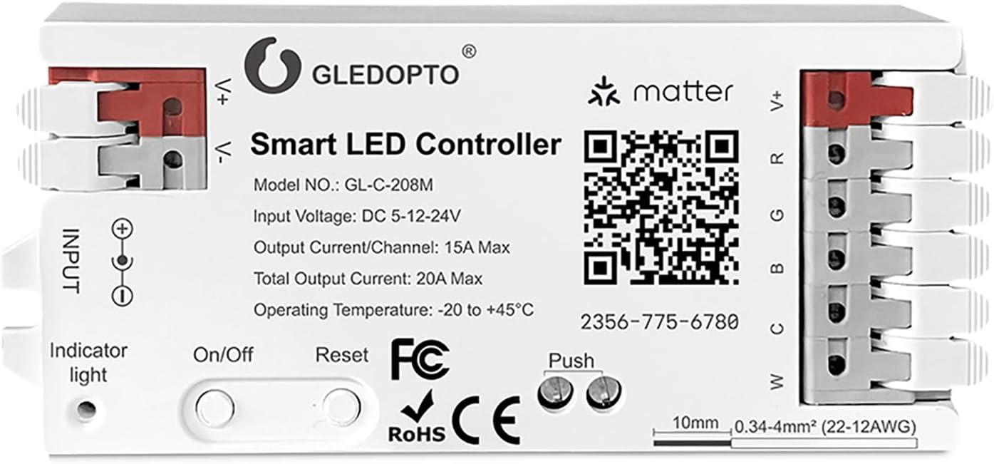 GLEDOPTO Alexa Connect Kit Matter LED Strip Light Controller RGBCCT PWM Dimming Work with Matter Echo Device Zero Touch Pairing Easy Wiring for RGBCCT Analog Strip Light (Matter Hub Require)