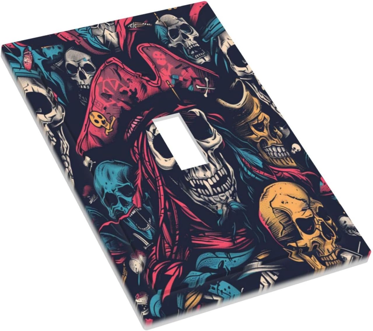 Decorative Light Switch Cover Pirate Colourful Skeleton Red Hat 1 Gang Single Toggle Device Electrical Faceplate Switchplates Decorator Outlet Wall Plate For Farmhouse Cabin Decor