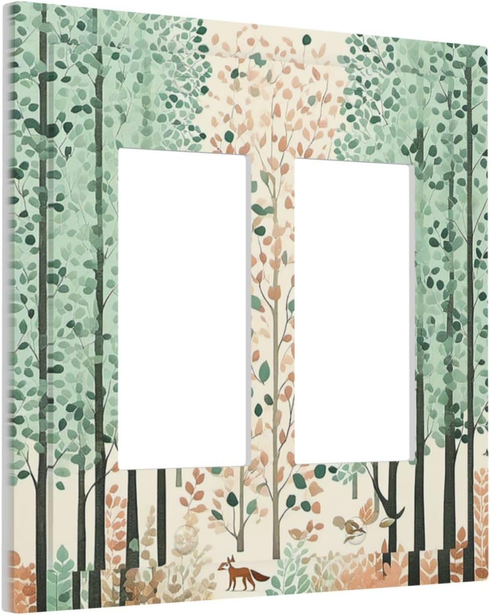 Boho Wildflower Forest Woodland Animals Decorative Outlet Covers 2 Gang Double GFCI Rocker Light Switch Cover Plate Electrical Wall Panels for Bedroom Bathroom Decor
