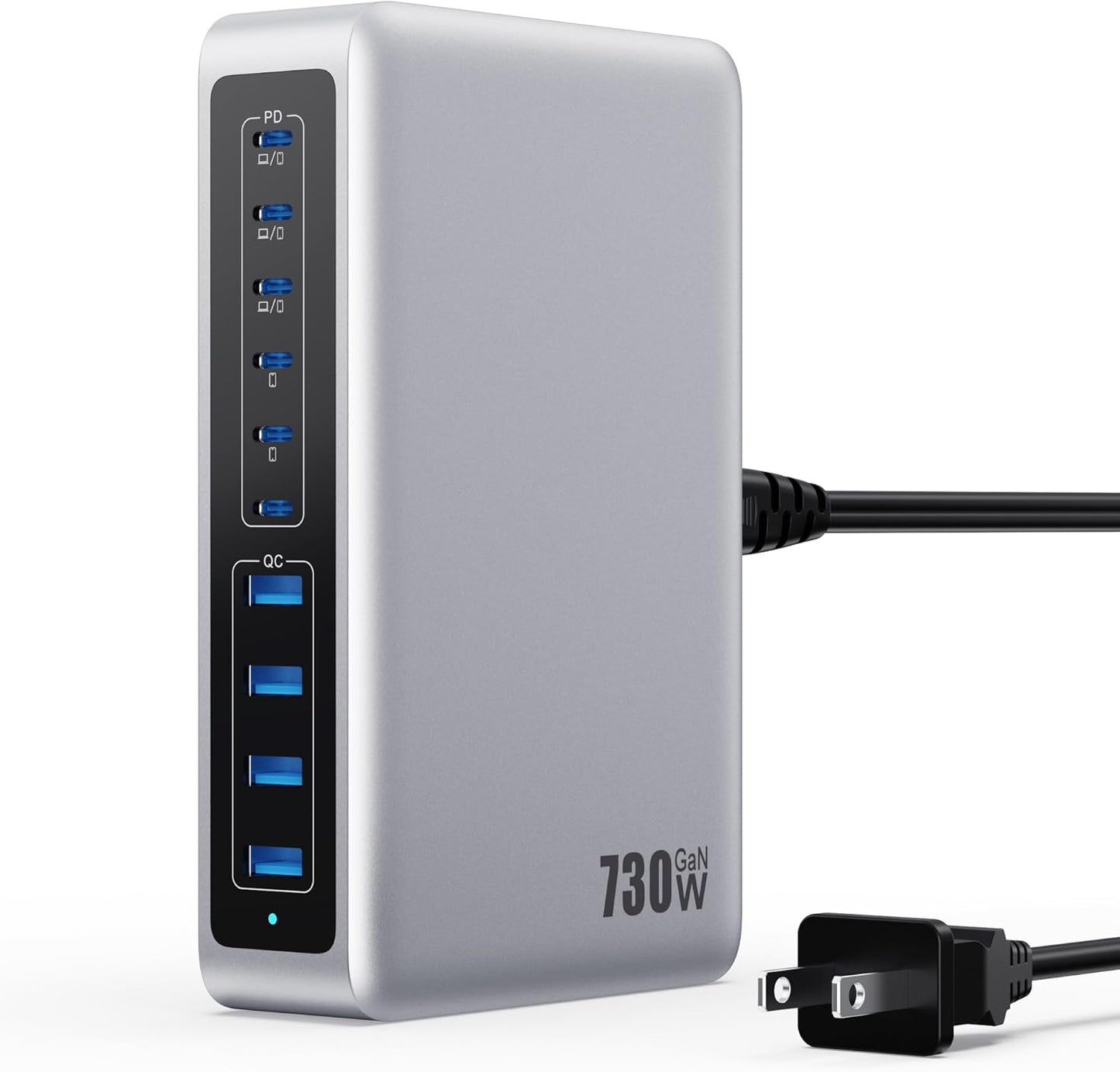 730W USB C Charger Block,GaN IV Fast Charging Station Hub 10 Ports,QC4.0+3 PD 100W USB C Laptop Charger Ports Power Adapter Compatible with MacBook Air/Pro,DELL,iPhone 17/16/15/14/13,iPad,Steam Deck