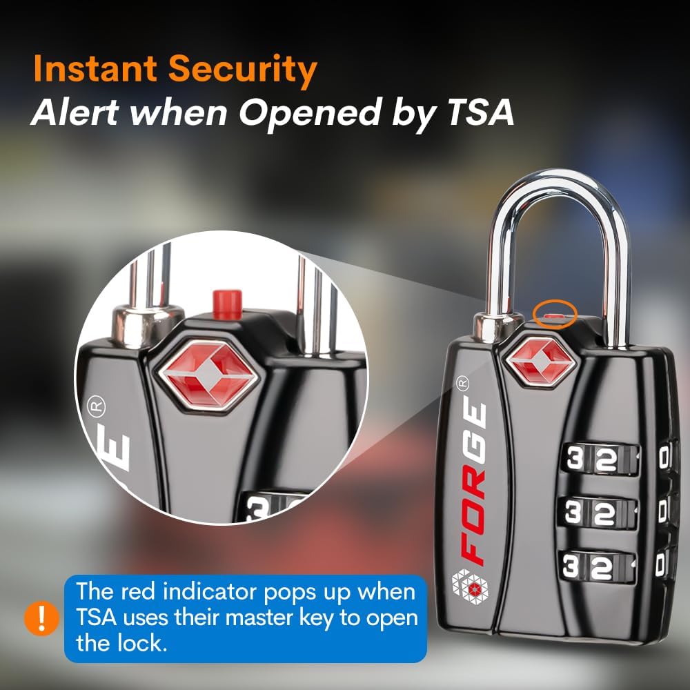 Forge Luggage Locks TSA Approved 6 Pack Black, Small Combination Lock with Zinc Alloy Body, Open Alert, Easy Read Dials, for Travel Suitcase, Bag, Backpack, Lockers.
