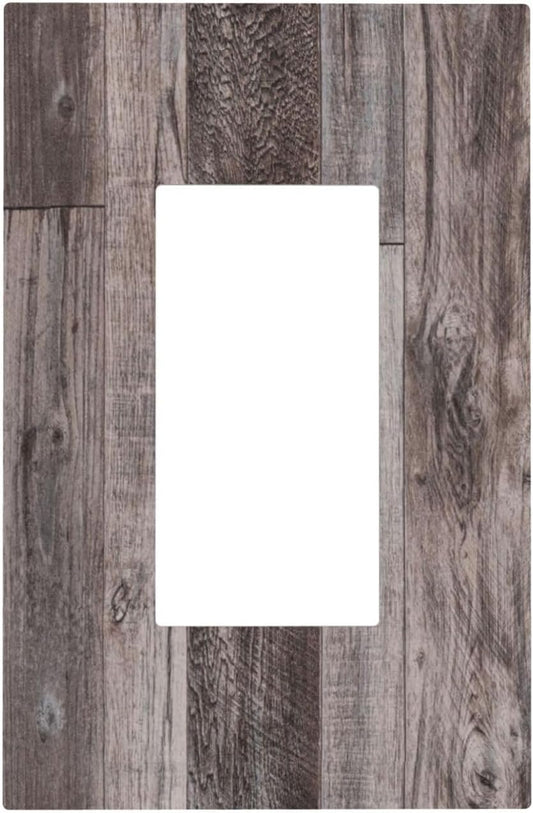 Decorative Outlet Covers Rustic Dark Grey Wood Retro Country Wooden 1 Gang Single Rocker Light Switch Cover Plate Wall Plates GFCI Faceplate for Farmhouse Cabin Decor