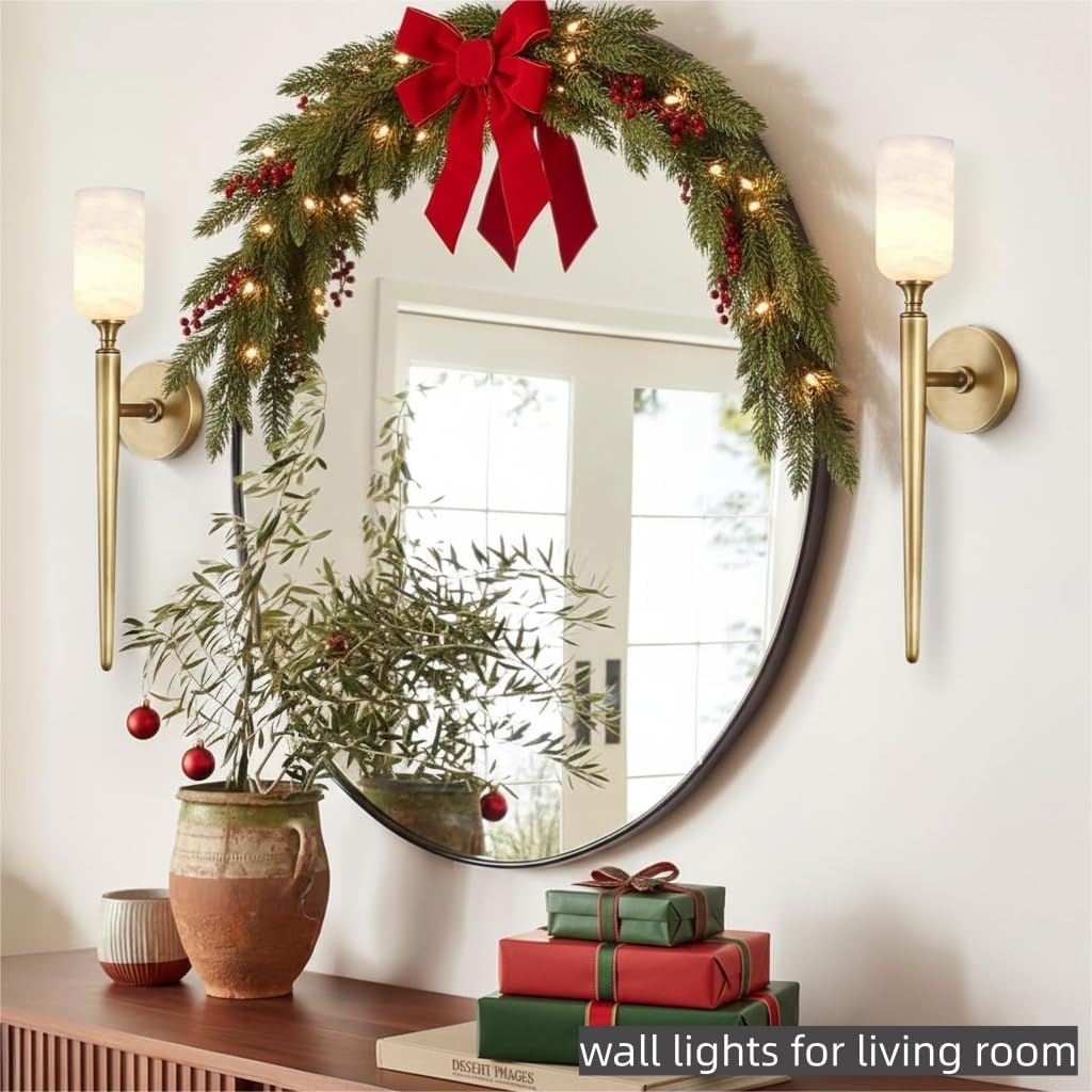 Alabaster Wall Sconce 22in Antique Brass Sconces Wall Lighting, Imported in Spain Natural Alabaster, Bathroom Sconce Gold Sconces Wall Decor, For Living Room dining room Hallway Bedside Staircase