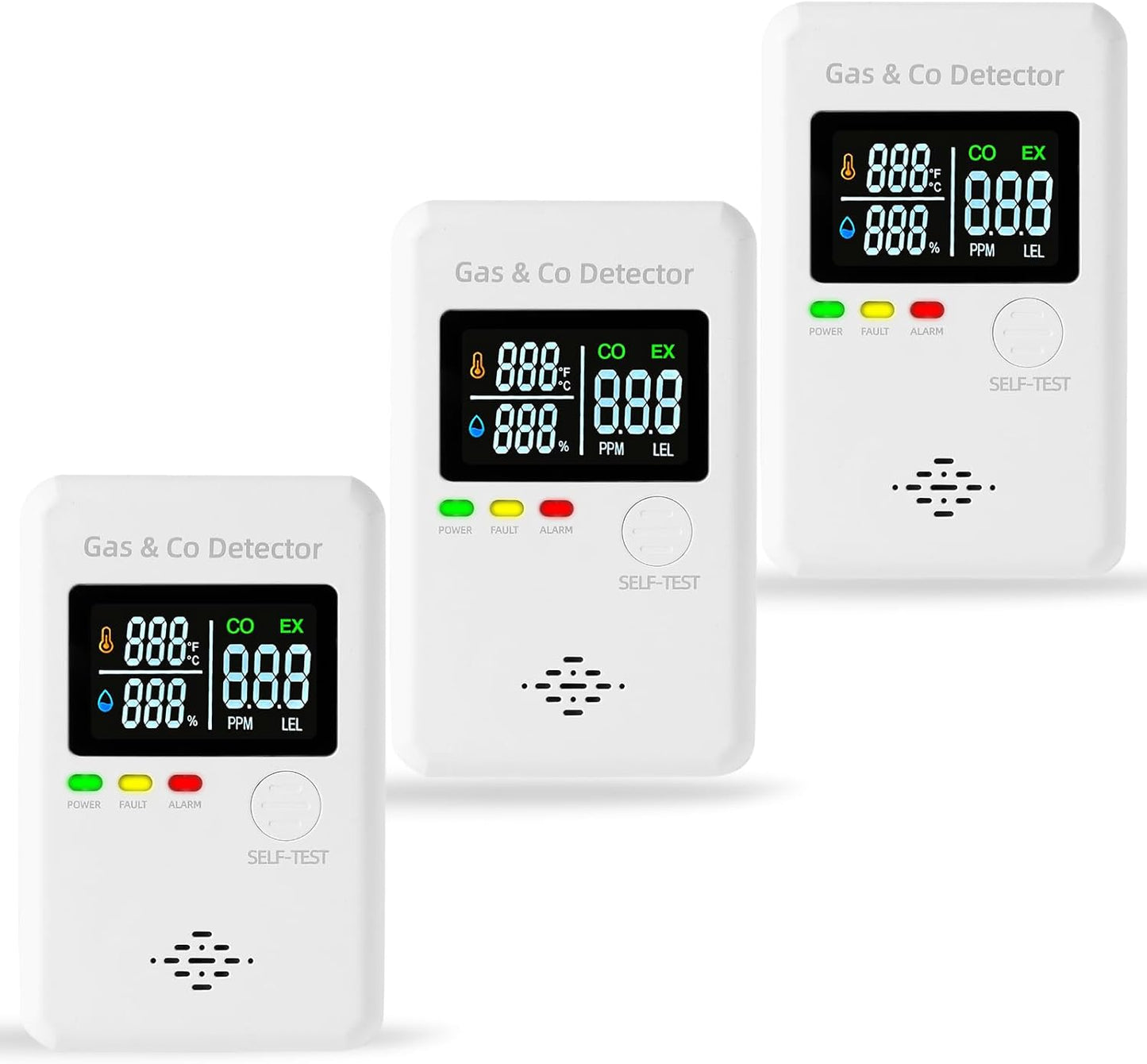 3 Packs Natural Gas & Carbon Monoxide Alarm,Combination Gas & Carbon Monoxide Detector,4-in-1 Real-time Display & Monitor,Plug in Propane Detector & CO Alarm for Home,RV,Apartment