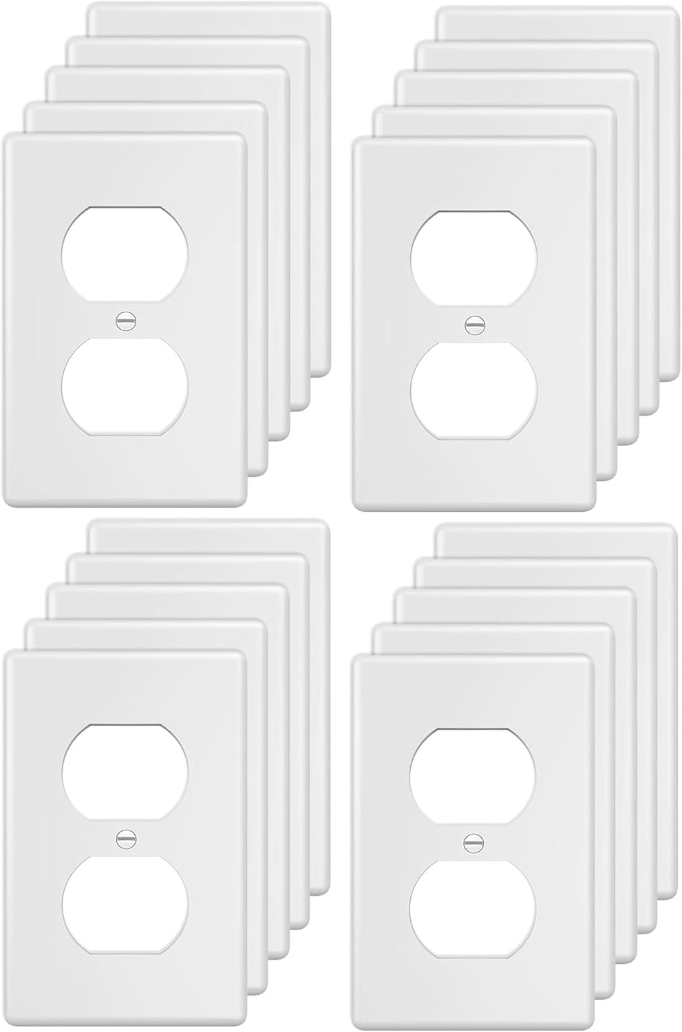 Duplex Wall Plates 1-Gang Switch Outlet Electrical Cover Plate Unbreakable Thermoplastic Faceplate for Light Receptacle Outlet Switch, White (20 Pack)