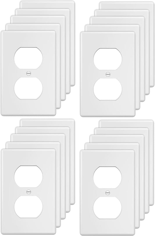 Duplex Wall Plates 1-Gang Switch Outlet Electrical Cover Plate Unbreakable Thermoplastic Faceplate for Light Receptacle Outlet Switch, White (20 Pack)