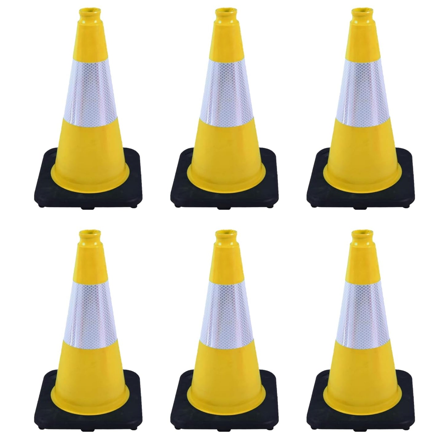 6 Pack 18 Inch Yellow Traffic Cones with Reflective Bands, Durable Black Base Cones for Factory Safety, Loading Zones and Parking Guidance (6, Yellow, 18 Inch)