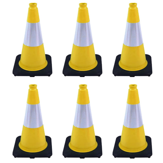 6 Pack 18 Inch Yellow Traffic Cones with Reflective Bands, Durable Black Base Cones for Factory Safety, Loading Zones and Parking Guidance (6, Yellow, 18 Inch)