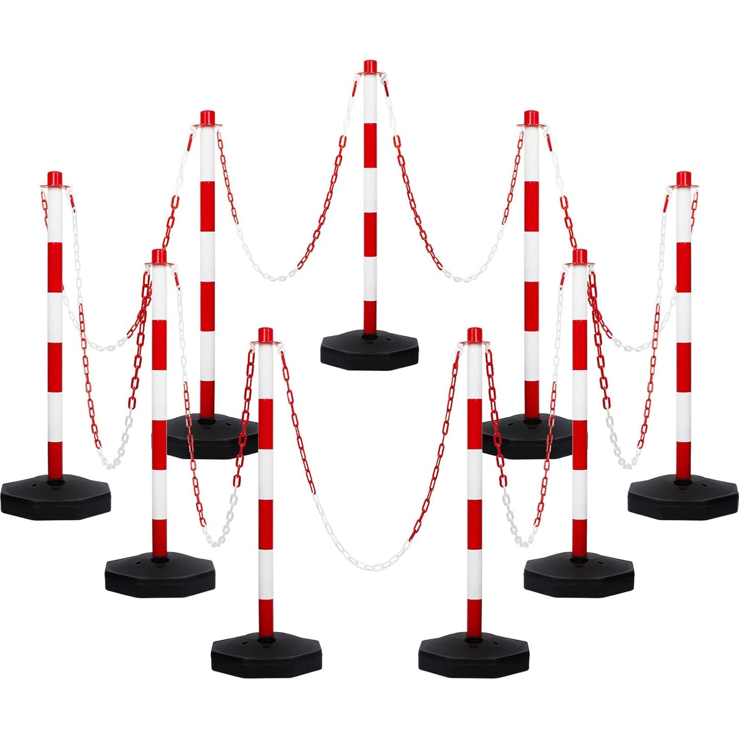 Amylove 9 Packs Traffic Delineator Post Cone with Base, Traffic Cones Safety Cones Caution Cones Plastic Stanchion Chain Safety Barriers with 6.6 Feet Link Chain and S Hooks for Parking Lot (Red)