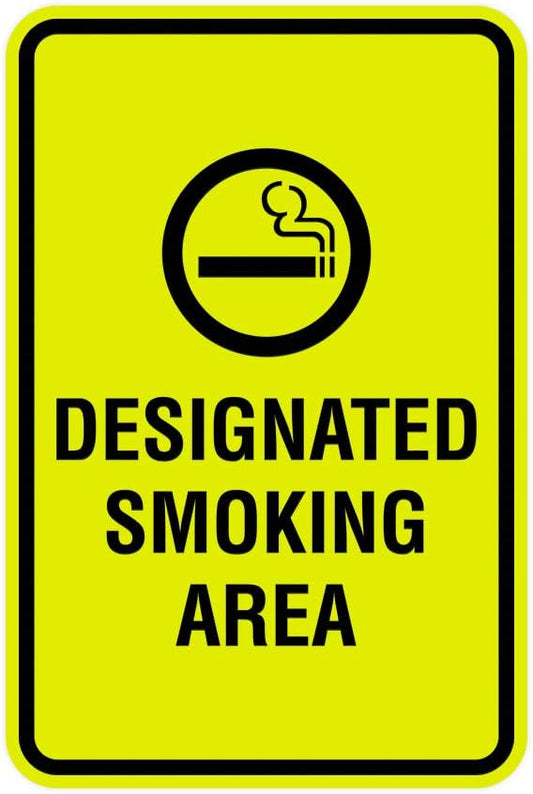 Signs ByLITA Portrait Round Designated Smoking Area Sign with Adhesive Tape, Mounts On Any Surface, Weather Resistant, Indoor/Outdoor Use (Yellow/Black) - Small