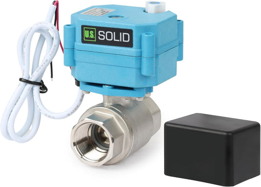 U.S. Solid Motorized Ball Valve – 3/4" 316 Stainless Steel, IP67 Waterproof, 110-230V AC, Full Port, 2-Wire Auto-Return, Normally Closed, Electric Valve for HVAC, Water, Oil, and Gas