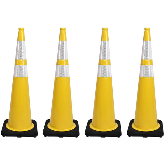 4 Pack 36 Inch Yellow PVC Safety Cones with Black Base, Extra Tall Traffic Cones for Road Construction, Garage Entrance, Outdoor Events (4, Yellow, 36 Inch)