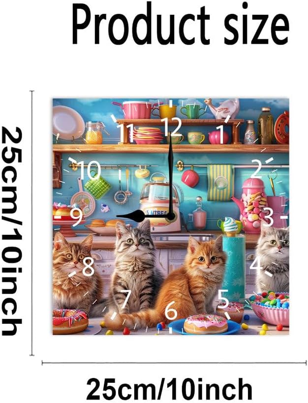 10 in Kitchen Kittens and Donuts -268 Wood Wall Clock – Digital Time Display, Smart Home Compatible for Bedside or Workspace