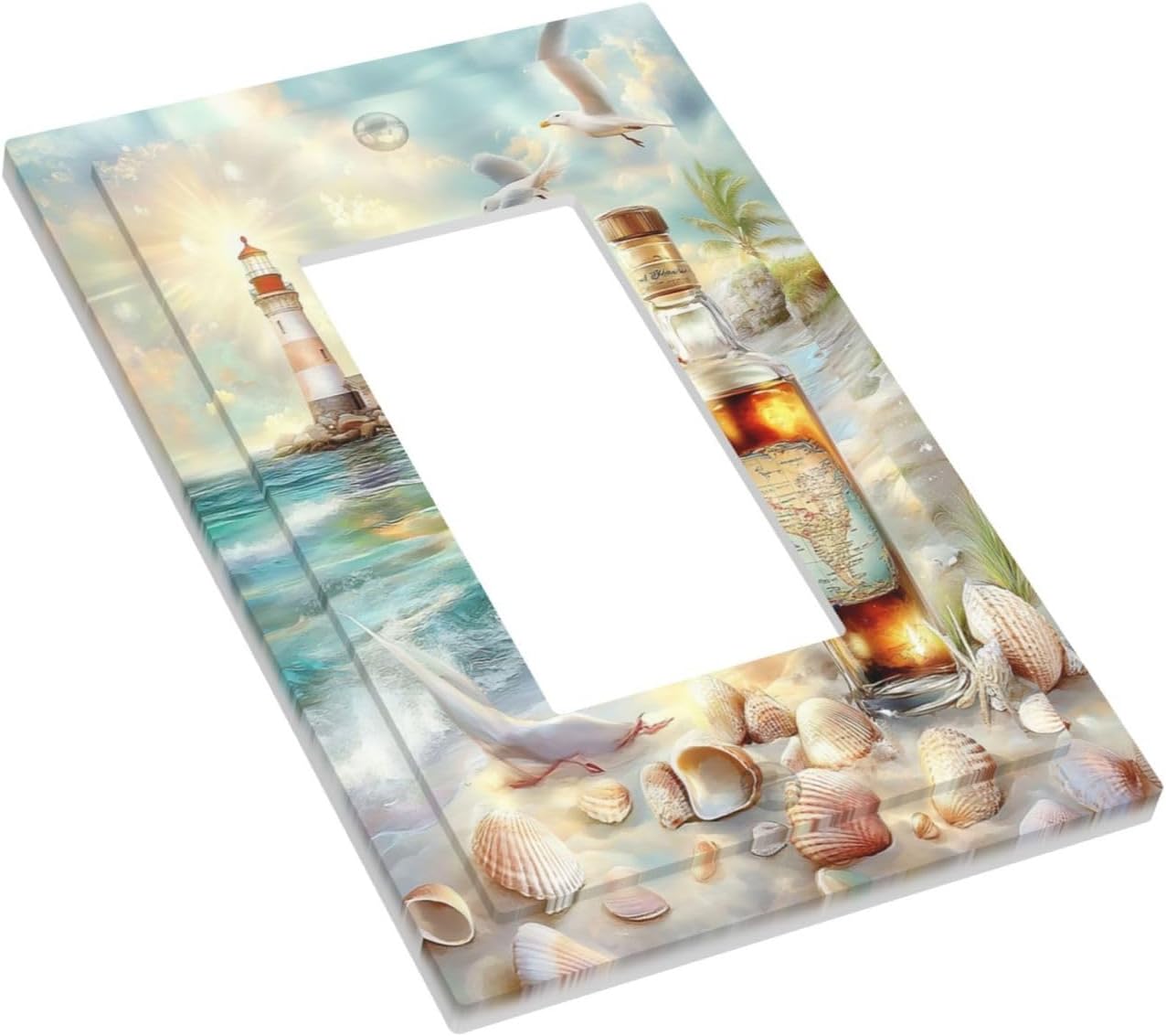 Decorative Outlet Covers Beach Ocean Lighthouse Seashells 1 Gang Single Rocker Light Switch Cover Plate Wall Plates Gfci Faceplate For Bed Room Living Room Decor