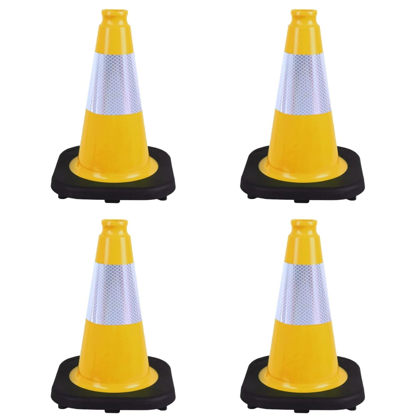 4 Pack 12 Inch Yellow PVC Traffic Cones with Black Base, Durable Sports Training Markers for Gym, Indoor & Outdoor Activities (4, Yellow, 12 Inch)