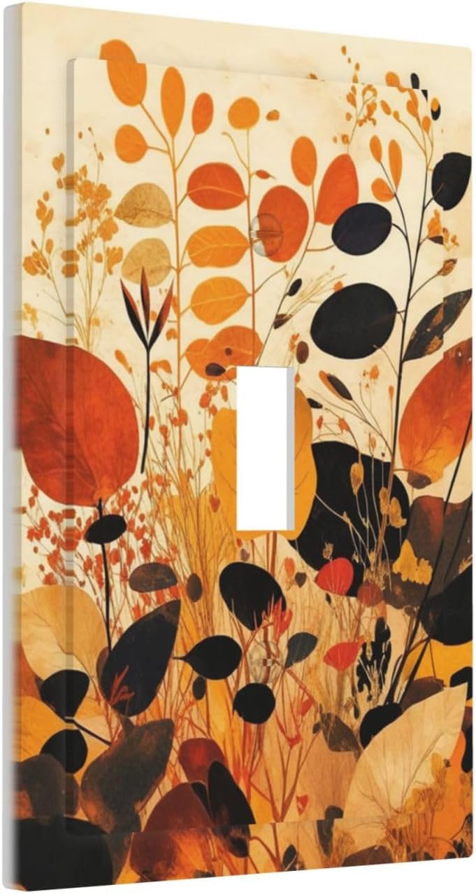 Decorative Light Switch Cover Boho Warm Colorful Plant Leaves 1 Gang Single Toggle Decorator Outlet Wall Plate Device Electrical Faceplate Switchplates for Bedroom living Room Decor