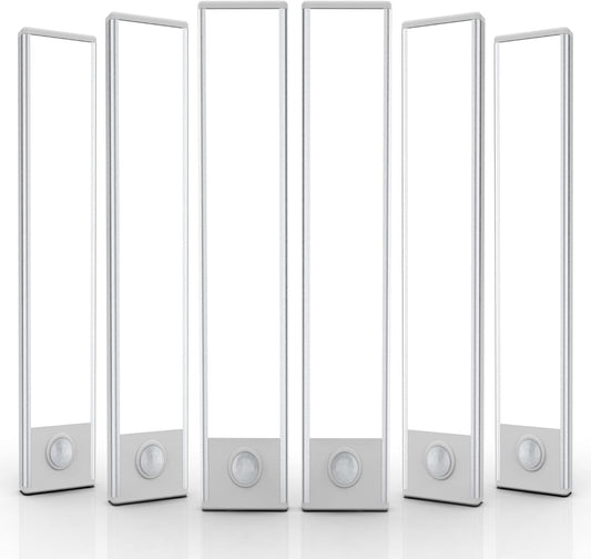 6 Pack Under Cabinet Lighting Wireless, 50 LED Rechargeable Battery Motion Sensor Light Indoor, Stick On Magnetic Closet Lights, Under Counter Lights for Kitchen, Stairs, White 12 in