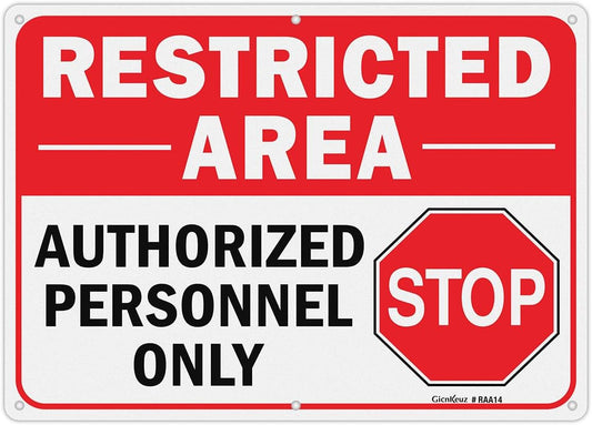GicnKeuz Large Restricted Area Sign, 14x10 Inches Do Not Enter - Authorized Personnel Only Signs, Rust Free.40 Reflective Aluminum, Fade Resistant/Waterproof, 6 Pre-drilled Holes (1 Pack)