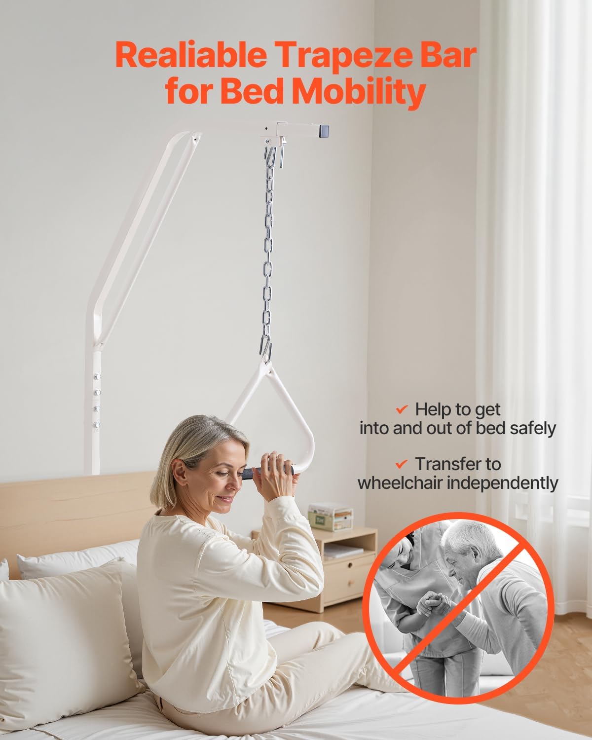 VEVOR Trapeze Bar for Bed Mobility, Bed Trapeze with Clamps and Floor Stand, 250LBS Weight Capacity Pull Up Assist for Elderly, Patients & Disabled, Suitable for Home Care, Hospital, Nursing Home