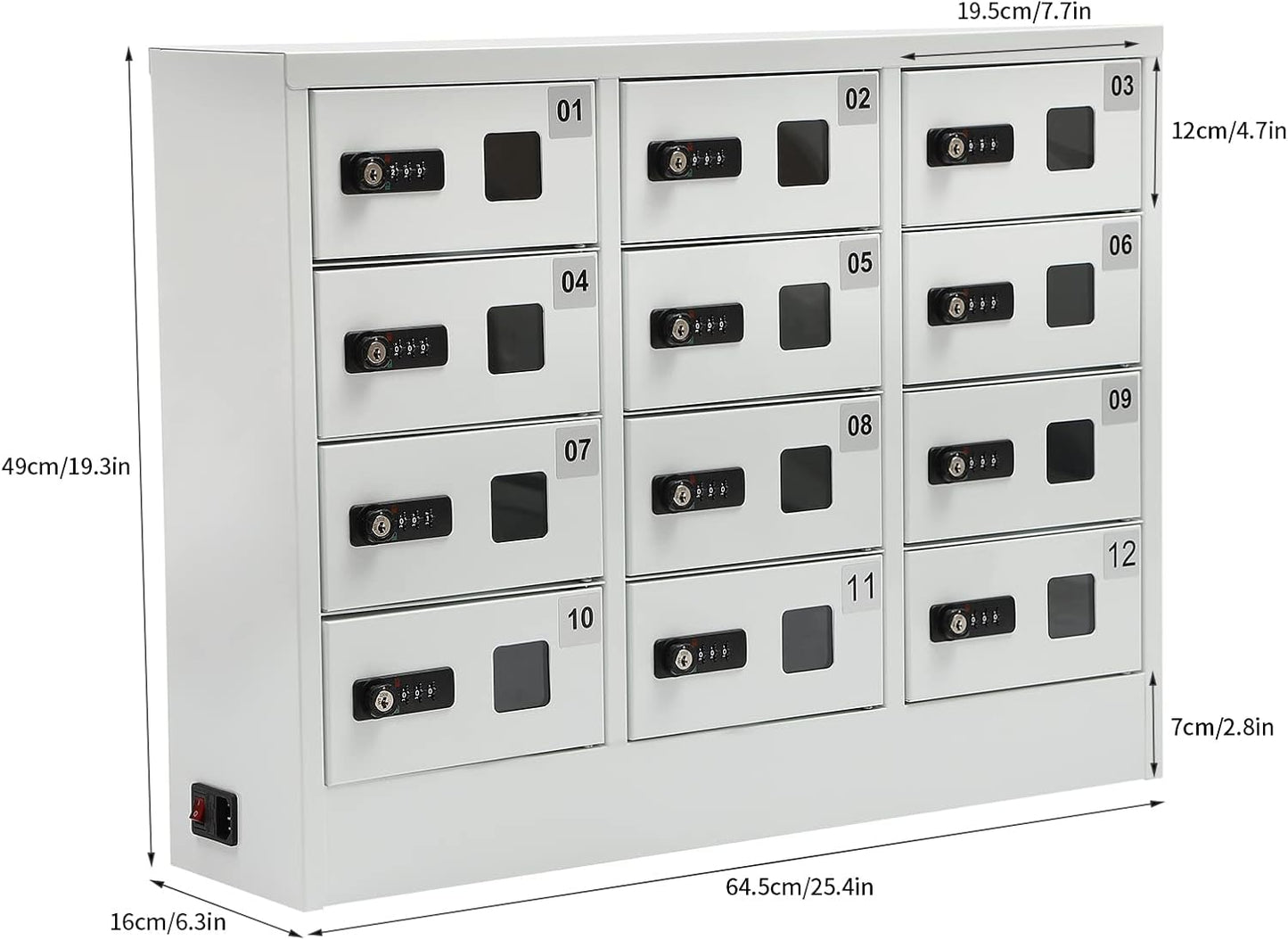 16-Unit Cellphone Charging Cabinet - Mobile Phone Charging Storage Cabinet, Combination Lock Smartphone Lockbox with QC3.0 Fast Charging & View Window for Classroom, Library, and Office (White)