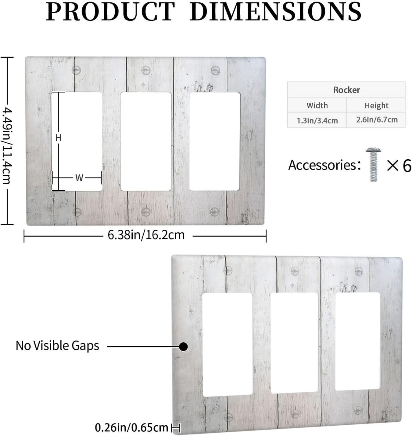 Rustic White Grey Wood Grain Light Switch Covers 3 Gang Rocker Decorative Triple Outlet Wall Plate Cover Electrical GFCI Switchplate for Bedroom Bathroom Decor
