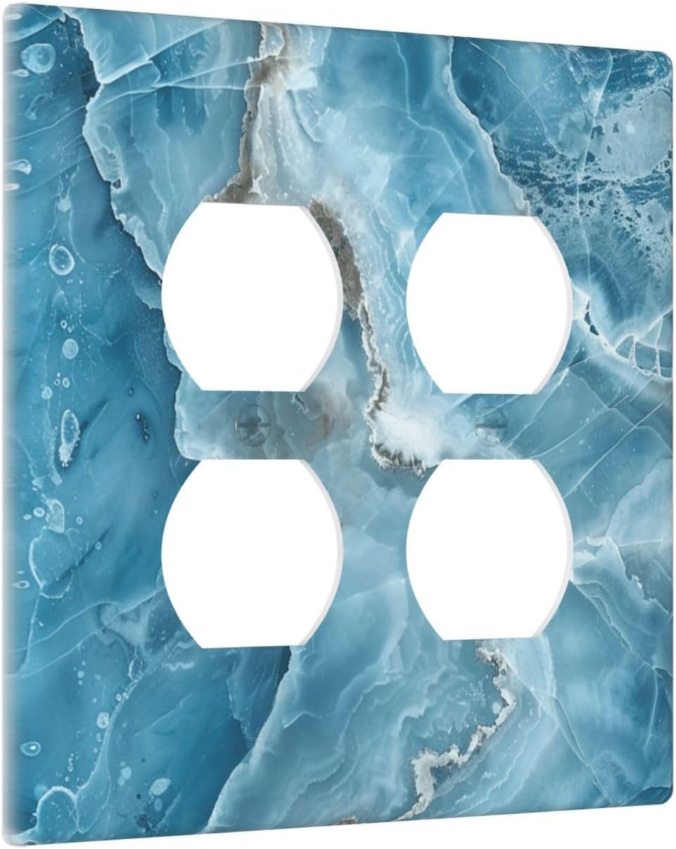 Decorative Outlet Covers Abstract Watercolor Blue Marble Texture 2 Gang Light Switch Cover Plate Double Duplex Wall Plates for Electrical Outlets Switch Plate Covers for Bedroom Home Decor