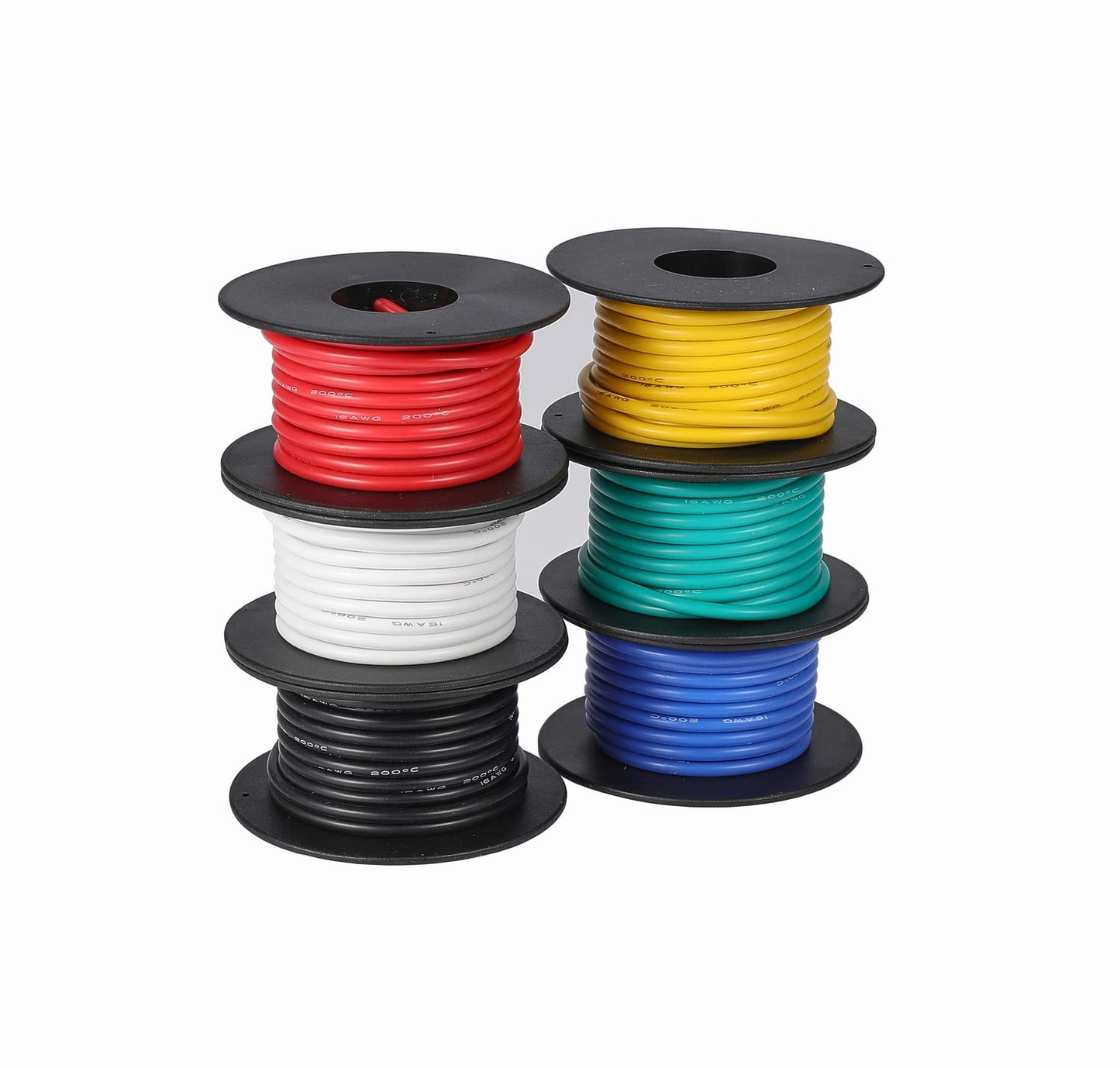 16awg Wire Flexible Silicone Wire,16 Gauge Tinned Copper Wires Silicone Rubber Insulated (6 Different Colored 15ft /4.6m Each)(OD: 3 mm) 600V Stranded Wires Automotive Wiring