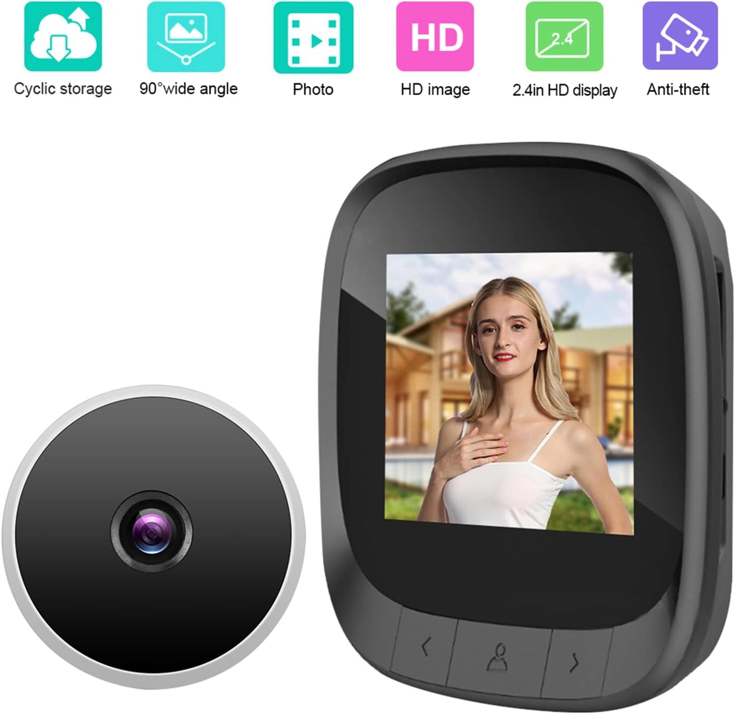 Digital Door Viewer, 2.4in Smart Visual Video Peephole WLAN Electronic Peephole viewer Security Eye Monitoring Camera with Infrared & HD LCD Screen 90° Wide Angle Support Recording/Snapshot