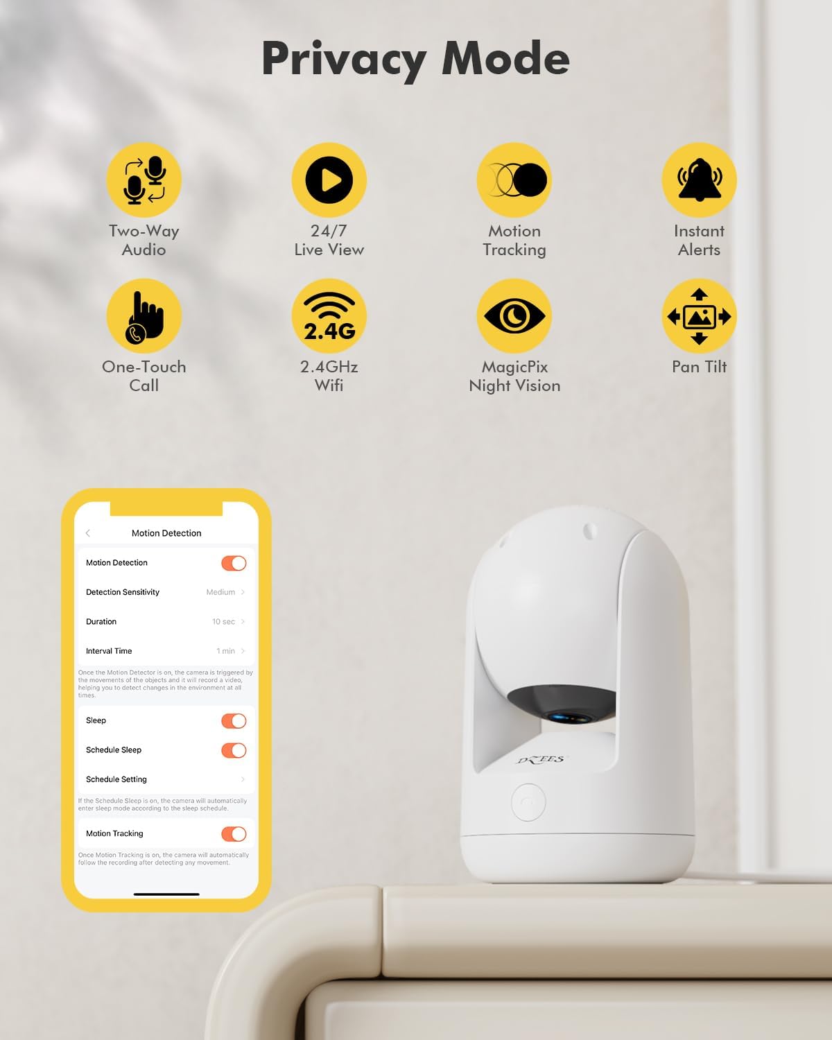 Dzees 5G/2.4G WiFi Indoor Security Camera Pet Camera No Subscription, 2K 360° WiFi Cameras, Wired Dog Pet Camera with Phone App, MagicPix Night Vision, Calls, 2-Way Audio, 24/7, Motion Tracking