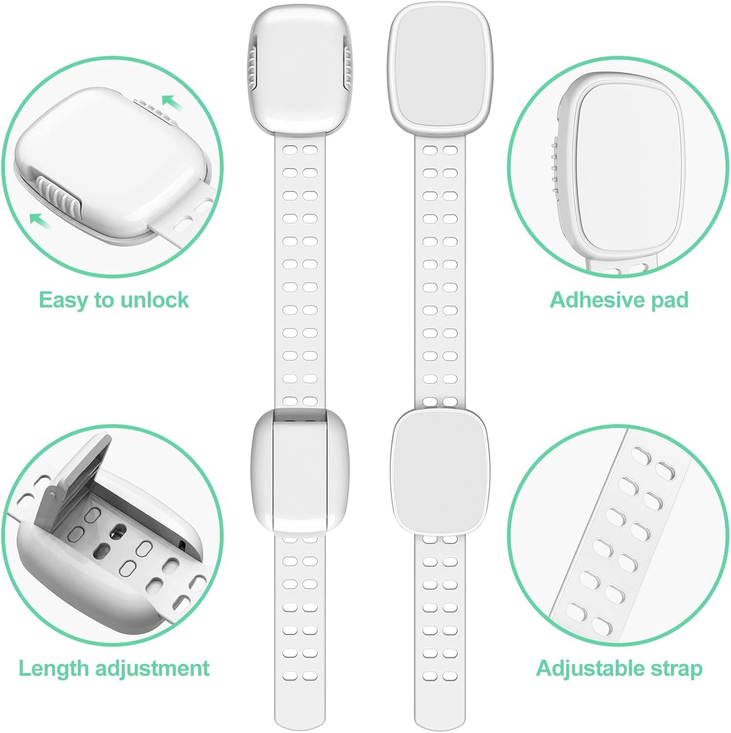 6 Pack Baby Proofing Cabinet Locks, Child Safety Locks with Adjustable Strap Latches for Cabinets and Drawers,Door,Dishwasher,Fridge,Toilet Seat,Cupboard,Trash Can,Washer (White)
