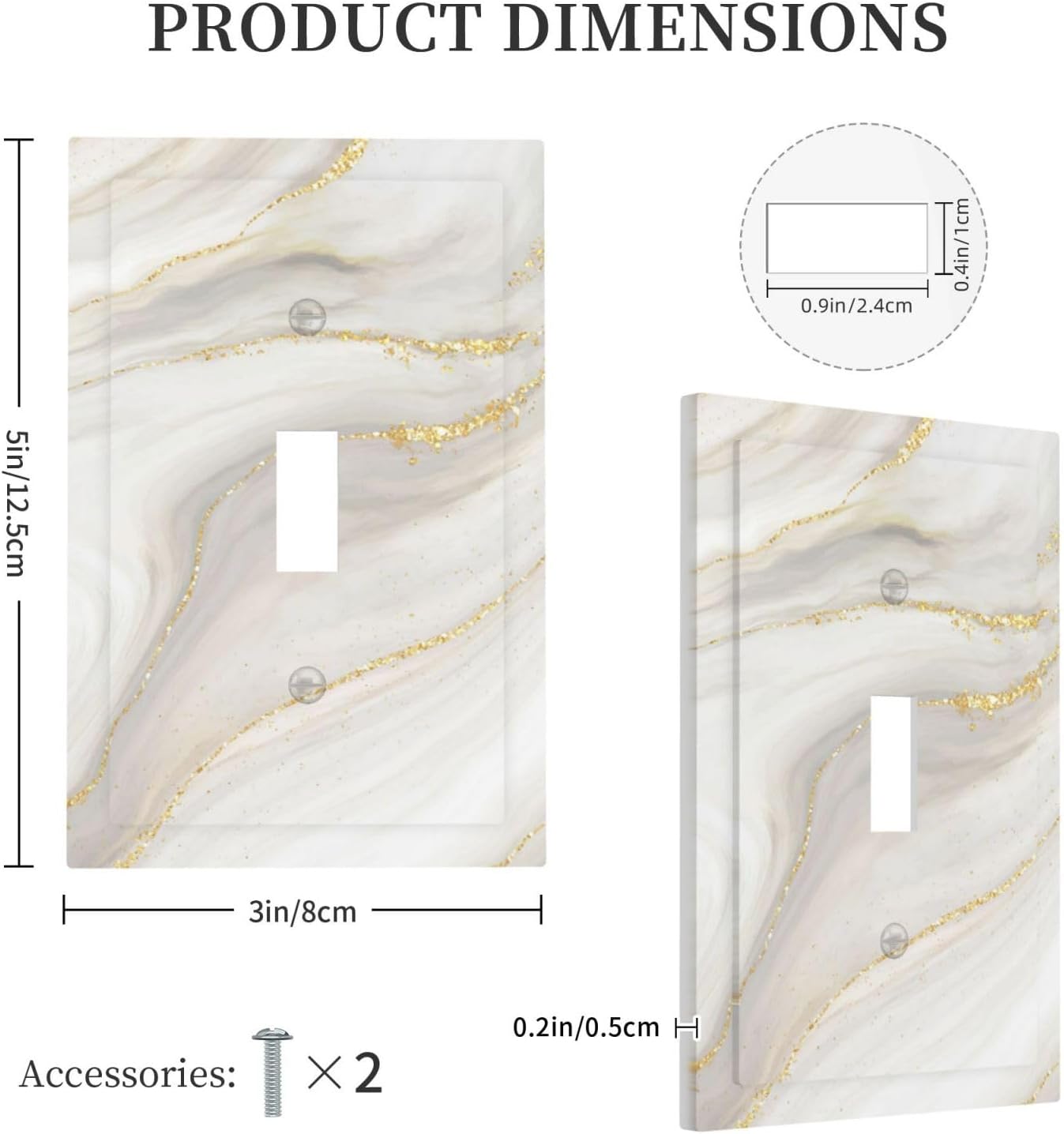 White Grey Gold Marble Simple Tiles Decorative Light Switch Cover 1 Gang Single Toggle Device Electrical Faceplate Switchplates Decorator Outlet Wall Plate for Bathroom Kitchen Decor