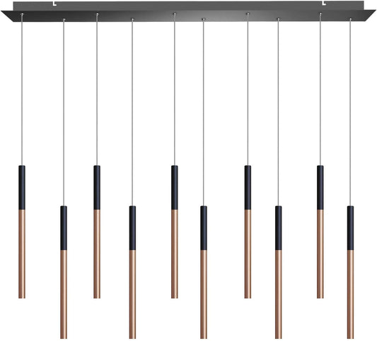 ALTAIR 10 Mini Pendant Lighting Black-Copper - LED Hanging Light Fixture for Kitchen Island, Bar, Foyer - Cluster Pendants - Dimmable, Adjustable Wire, Lamp Bulb Included